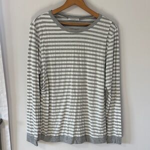 Ekouaer Nursing Top - Striped Long-Sleeve Crewneck Top - Gray & White